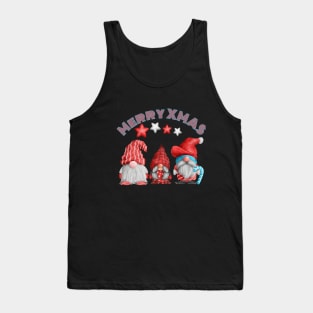 Funny Christmas Gnomes Retro Watercolor Art Tank Top